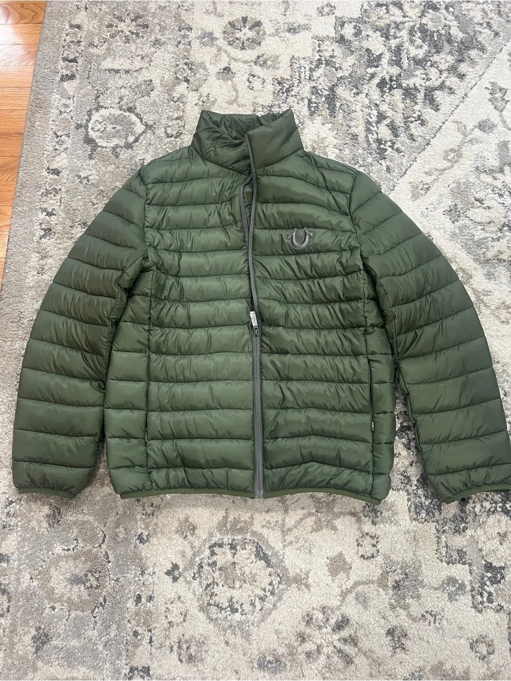 True Religion Men's Olive Green Quilted Packable Puffer Jacket